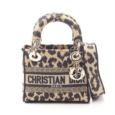 Dior LADY D-LITE Mini Shoulder Handbag canvas Beige Black Used Women logo