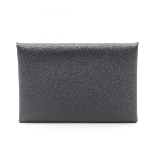 HERMES Calvi Coin purse Card case holder Epsom leather Black Used Women SHW Y