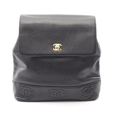 CHANEL Triple COCO Mark Rucksack Backpack leather Black Used Women GHW CC