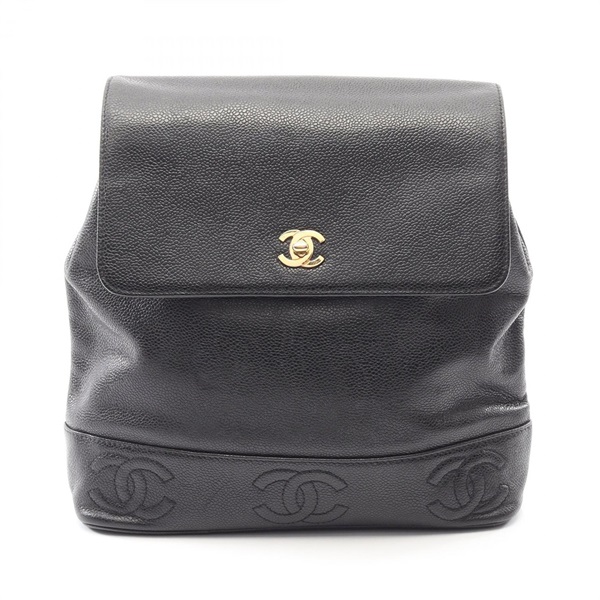 CHANEL Triple COCO Mark Rucksack Backpack leather Black Used Women GHW CC