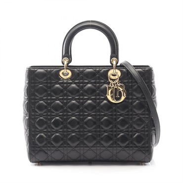 Dior Lady Dior Large Cannage Shoulder Handbag leather Black Used Women GHW