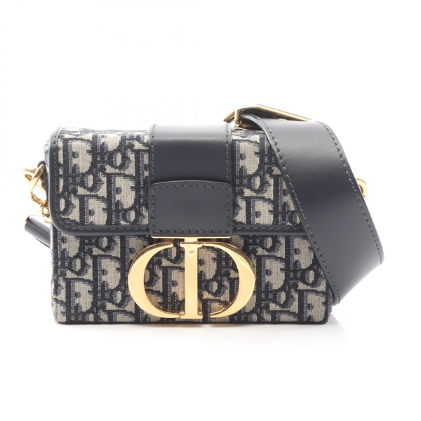 Dior 30 MONTAIGNE Box Shoulder crossbody Bag canvas leather Navy Beige Used CD