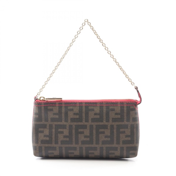 FENDI Zucca Chain Handbag Accessory Pouch 8BR592 canvas Brown Pink Used Women
