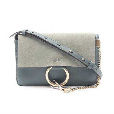 Chloe FAYE Chain Shoulder Bag Suede leather Blue Green Used Women