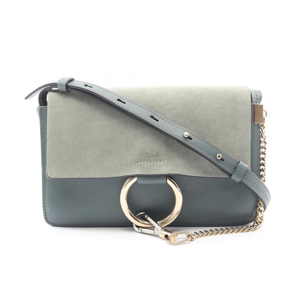 Chloe FAYE Chain Shoulder Bag Suede leather Blue Green Used Women