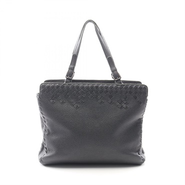BOTTEGA VENETA Intrecciato Tote Shoulder Bag leather Black Used Women