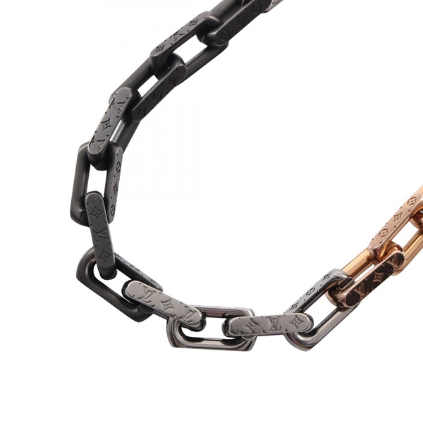 LOUIS VUITTON Collier Monogram Chain Necklace Stainless Steel Black Used mens