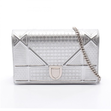 Dior DIORAMA Chain Shoulder Bag wallet crossbody leather Silver Used Women WOC