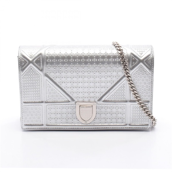 Dior DIORAMA Chain Shoulder Bag wallet crossbody leather Silver Used Women WOC
