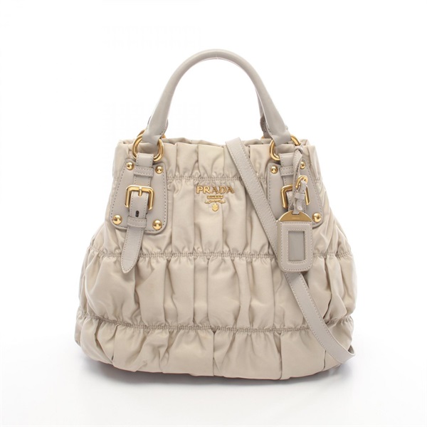 PRADA Shoulder Handbag Nylon leather Beige Triangle logo Used Women