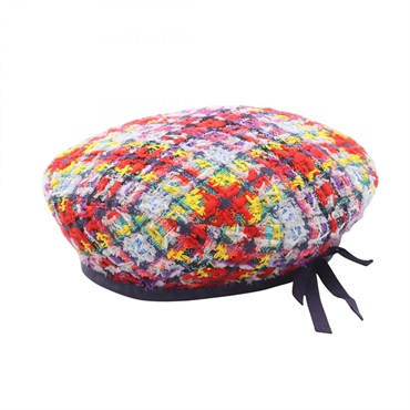 GUCCI Hats beret wool polyester Red Gray Multicolor Used Women