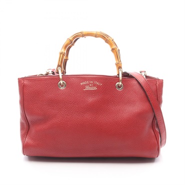 GUCCI Bamboo Shopper Medium Tote shoulder crossbody Bag 323660 leather Red Used