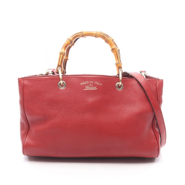 GUCCI Bamboo Shopper Medium Tote shoulder crossbody Bag 323660 leather Red Used