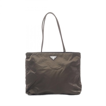 PRADA TESSUTO CITY Tote Sholder Bag B4681 Nylon Brown Triangle logo Used Women