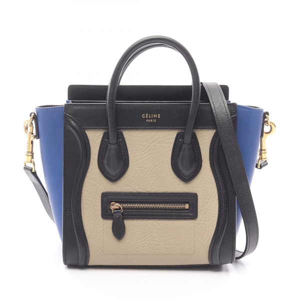 CELINE Luggage Nano Shopper Shoulder Handbag leather Beige Black Blue Used Women