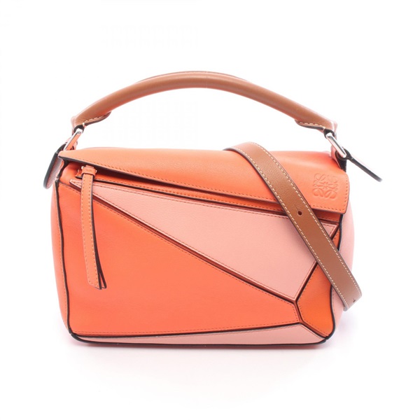 LOEWE Puzzle small 2Way Shoulder Handbag leather Orange Pink Used Women Anagram