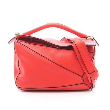 LOEWE Puzzle bag medium crossbody shoulder Handbag leather Red Used Women