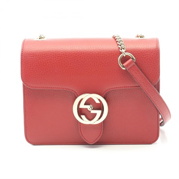 GUCCI Interlocking G Shoulder crossbody Bag 510304 leather Red Used Women