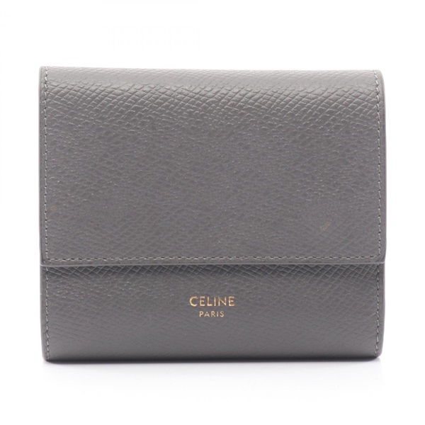 CELINE Small trifold wallet purse Tri-fold wallet 10B573 leather Gray Used Women