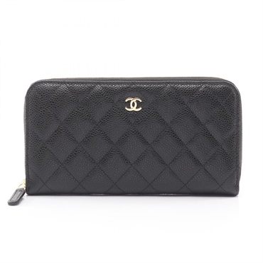 CHANEL Classic Long Zip Wallet purse Matelasse AP0242 leather Black GHW Used CC