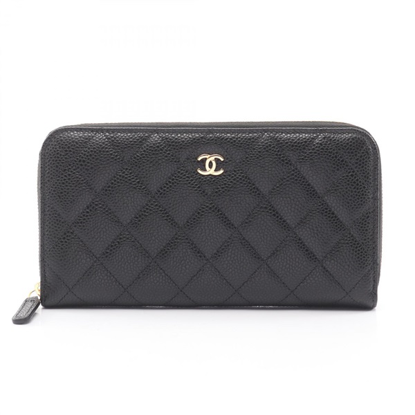 CHANEL Classic Long Zip Wallet purse Matelasse AP0242 leather Black GHW Used CC