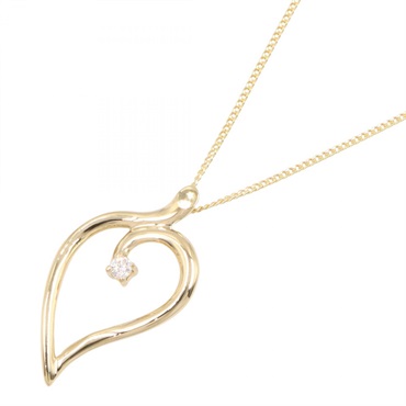 TIFFANY＆CO Open Leaf 1PD Diamond Necklace Pendant 18KYG Yellow Gold Used 46㎝