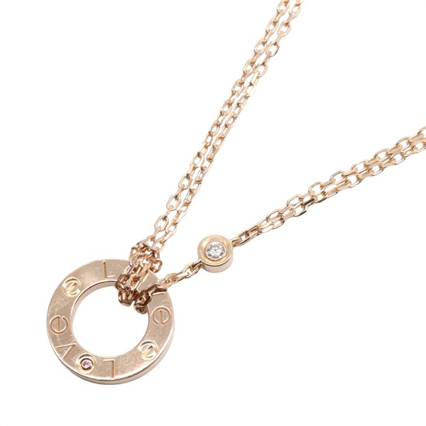 CARTIER Love Circle 1P Diamond Pink Sapphire Necklace 18KPG Rose Gold used women