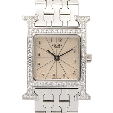 HERMES H watch bezel diamond Wrist Watch HH1.230 Quartz SS Used Women