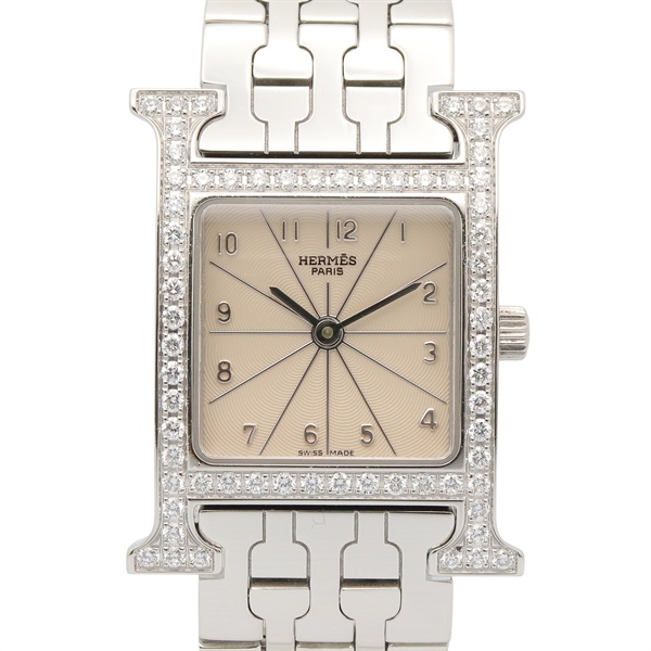 HERMES H watch bezel diamond Wrist Watch HH1.230 Quartz SS Used Women