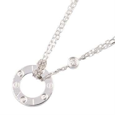 CARTIER Love Circle 2P Diamond Necklace Pendant 18KWG White Gold Used Women