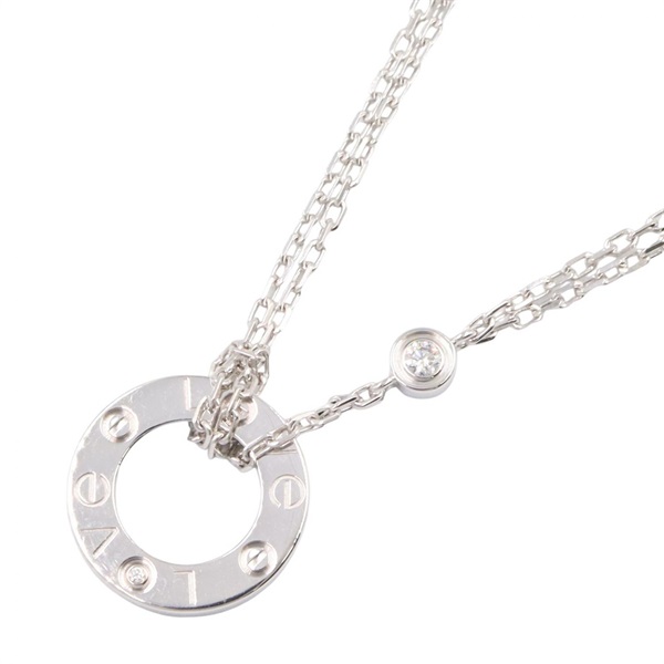 CARTIER Love Circle 2P Diamond Necklace Pendant 18KWG White Gold Used Women