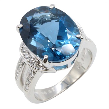 JEWELRY Blue Topaz Diamond Ring Pt900 Platinum Used women US size 6.25