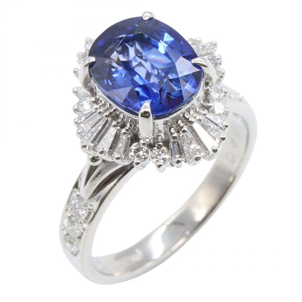JEWELRY Sapphire Diamond Ring Pt900 Platinum Blue Used Women US Size 5.25