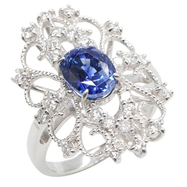 JEWELRY Sapphire Diamond Ring Pt900 Platinum Blue Used women US size 6