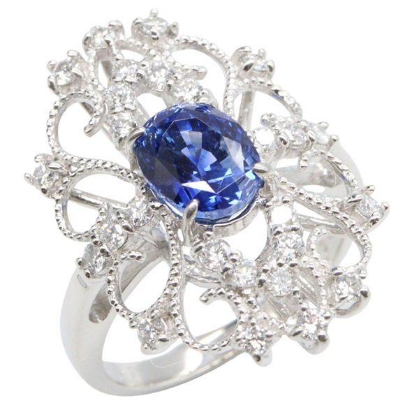 JEWELRY Sapphire Diamond Ring Pt900 Platinum Blue Used women US size 6