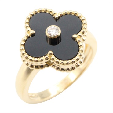 Van Cleef & Arpels Vintage Alhambra Onyx Ring 1PD #6 US size 18KYG diamond Used