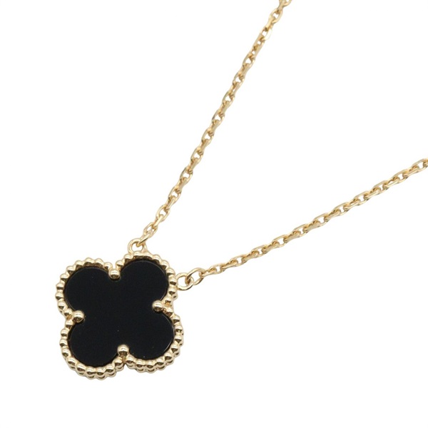 Van Cleef & Arpels Vintage Alhambra Onyx Necklace Pendant 18KYG Gold Used Women