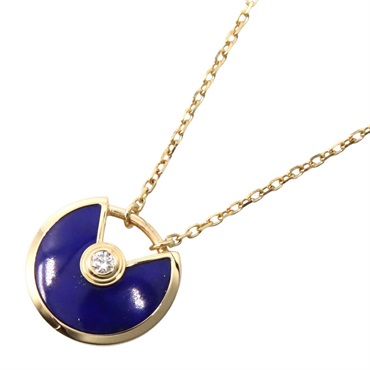 CARTIER Amulet 1P Diamond Lapis Lazuli Necklace 18KYG Yellow Gold Used women