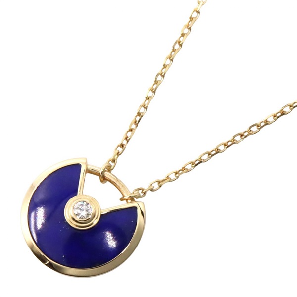 CARTIER Amulet 1P Diamond Lapis Lazuli Necklace 18KYG Yellow Gold Used women