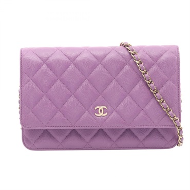CHANEL Matelasse Chain Shoulder Crossbody Bag Wallet AP0250 leather Purple Used