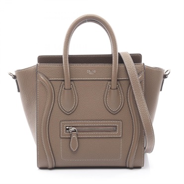 CELINE Luggage Nano Shopper Shoulder crossbody Handbag leather Gray Used Women