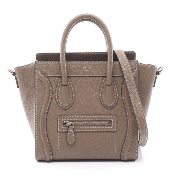 CELINE Luggage Nano Shopper Shoulder crossbody Handbag leather Gray Used Women