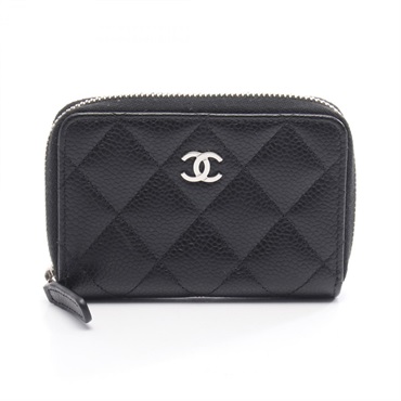 CHANEL Classic Zip Matelasse Coin purse Compact wallet leather Black SHW Used CC
