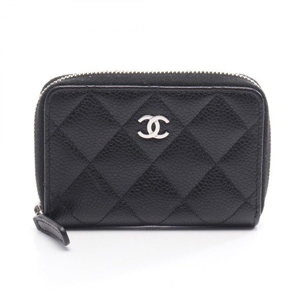 CHANEL Classic Zip Matelasse Coin purse Compact wallet leather Black SHW Used CC