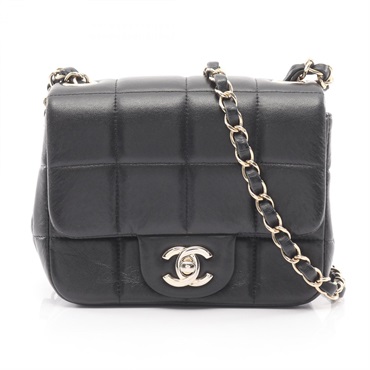 CHANEL Chocolate Bar Mini Flap Shoulder Bag AS3744 Lamb leather Black Used GHW