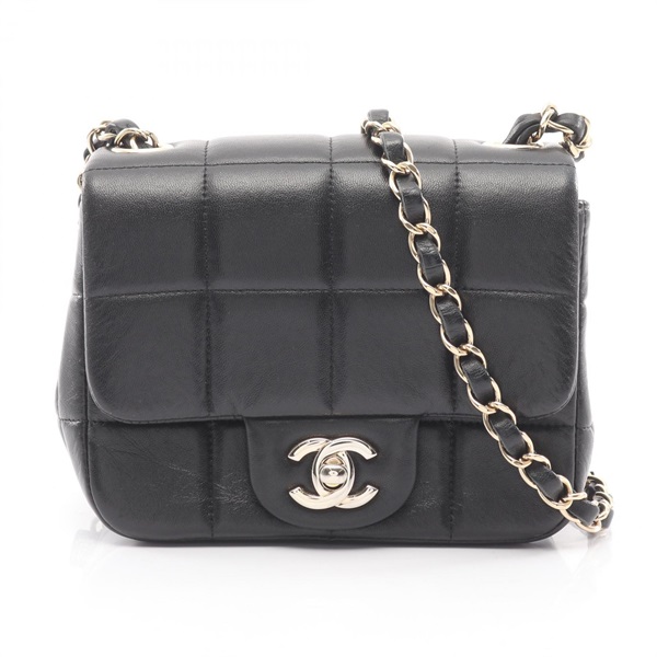 CHANEL Chocolate Bar Mini Flap Shoulder Bag AS3744 Lamb leather Black Used GHW