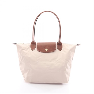 Longchamp LE PLIAGE ORIGINAL M Shoulder Tote Bag canvas Leather Beige Brown NEW