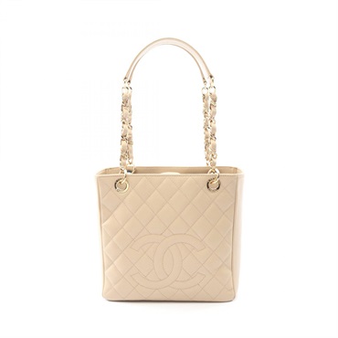 CHANEL Matelasse PST Chain Tote Shoulder Bag Grained calf leather Beige GHW Used