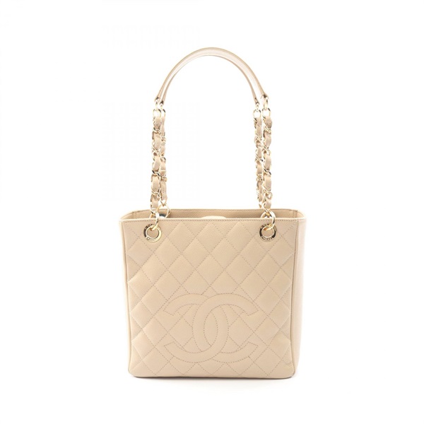 CHANEL Matelasse PST Chain Tote Shoulder Bag Grained calf leather Beige GHW Used