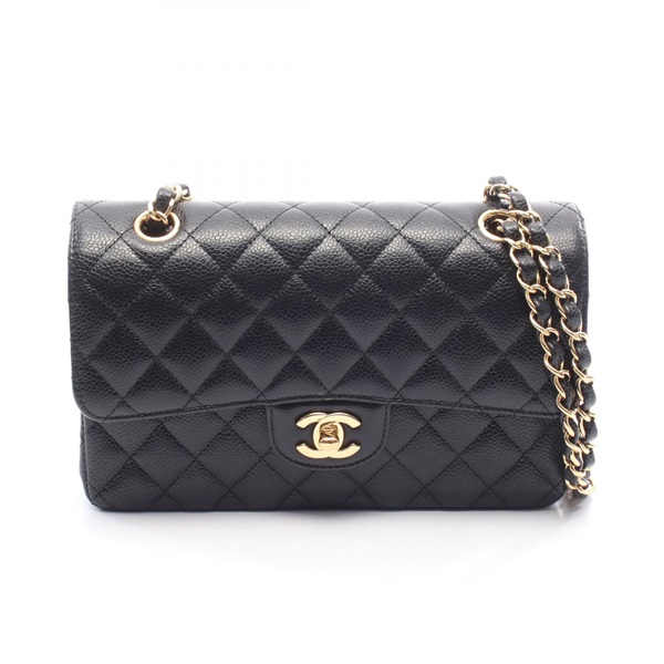 CHANEL Matelasse W flap chain Shoulder Bag leather Calfskin Black Used SHW Women